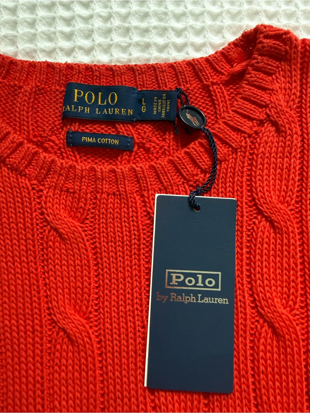 NWT Polo Ralph Lauren Cable Knit Pima Cotton Crewneck Sweater Large HOT DEAL🔥 - Picture 7 of 15